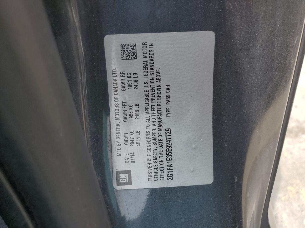 2014 Chevrolet Camaro Ls VIN: 2G1FA1E35E9247729 Lot: 60512345