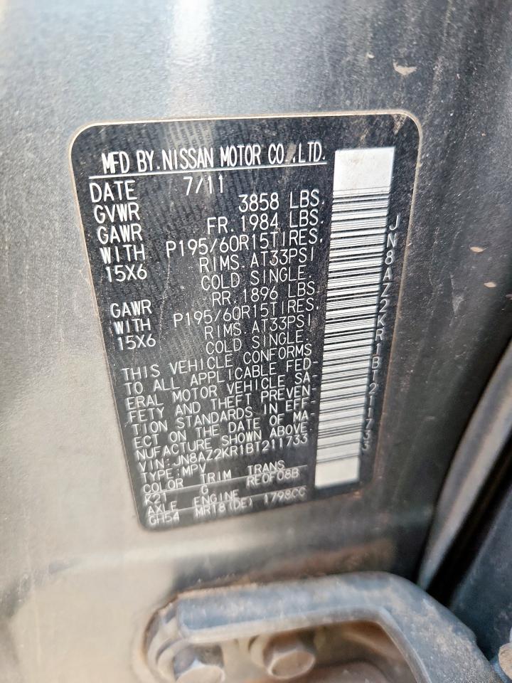 2011 Nissan Cube Base VIN: JN8AZ2KR1BT211733 Lot: 61222825