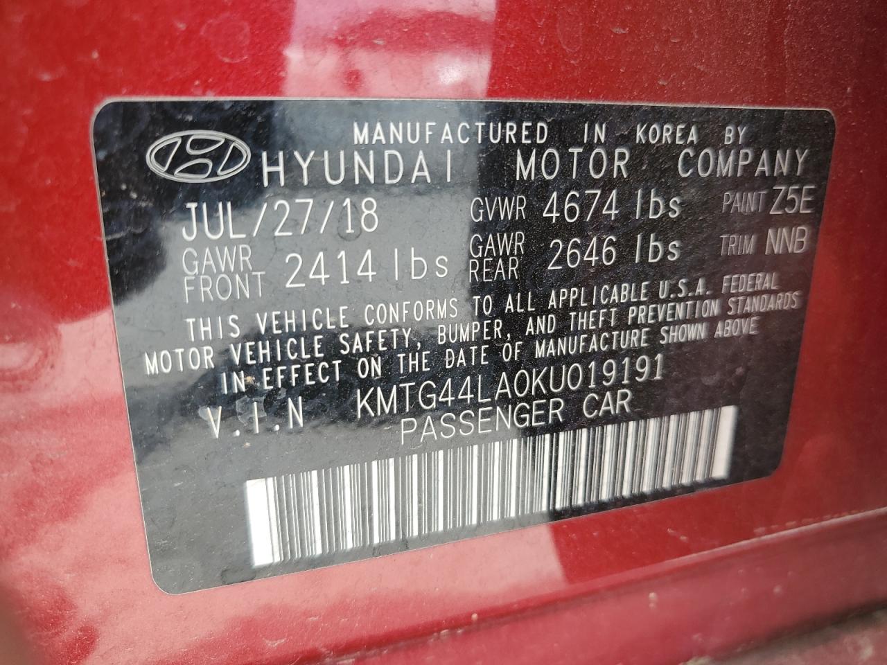 2019 Genesis G70 Prestige VIN: KMTG44LA0KU019191 Lot: 61679795