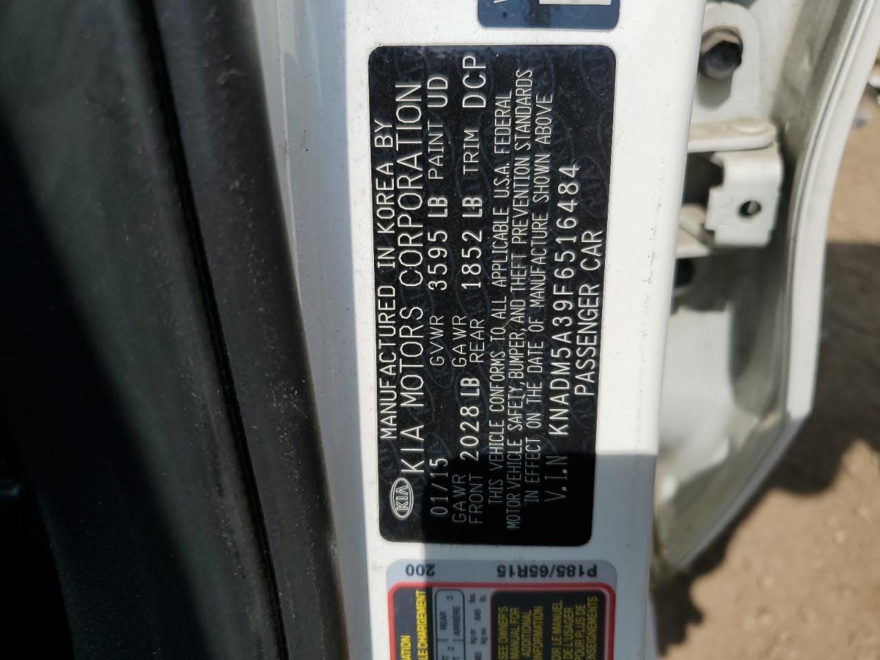 2015 Kia Rio Lx VIN: KNADM5A39F6516484 Lot: 61091035