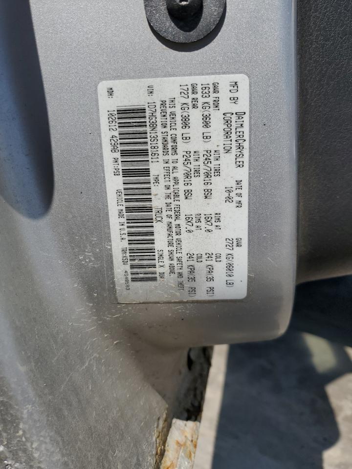 2003 Dodge Dakota Quad Sport VIN: 1D7HG38N13S181611 Lot: 62732415