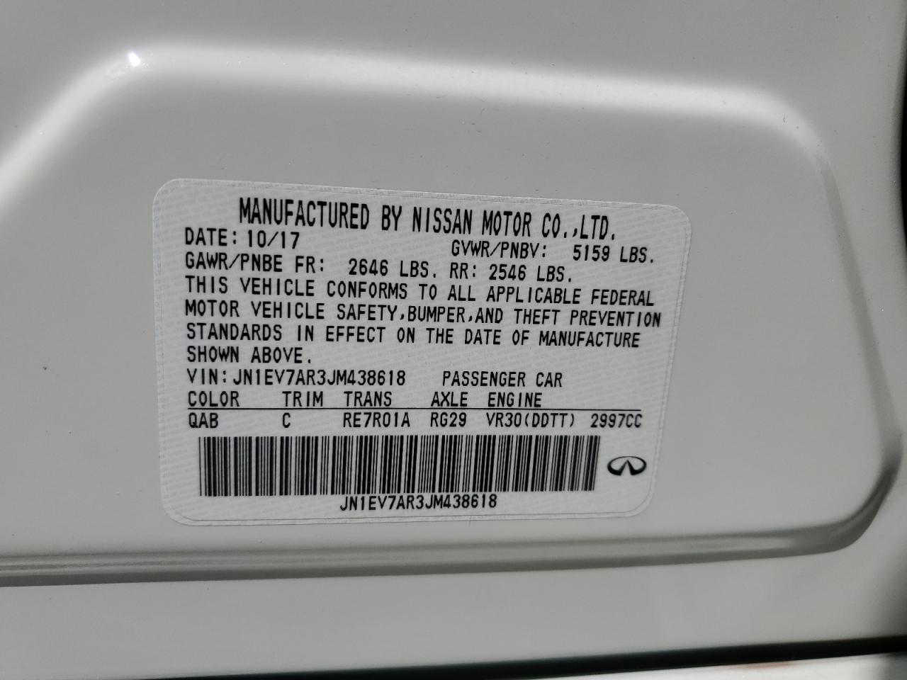 2018 Infiniti Q50 Luxe VIN: JN1EV7AR3JM438618 Lot: 62486075