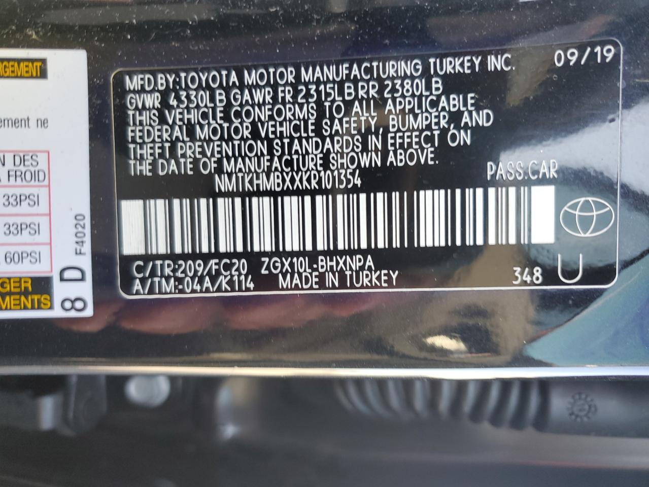 2019 Toyota C-Hr Xle VIN: NMTKHMBXXKR101354 Lot: 61807905