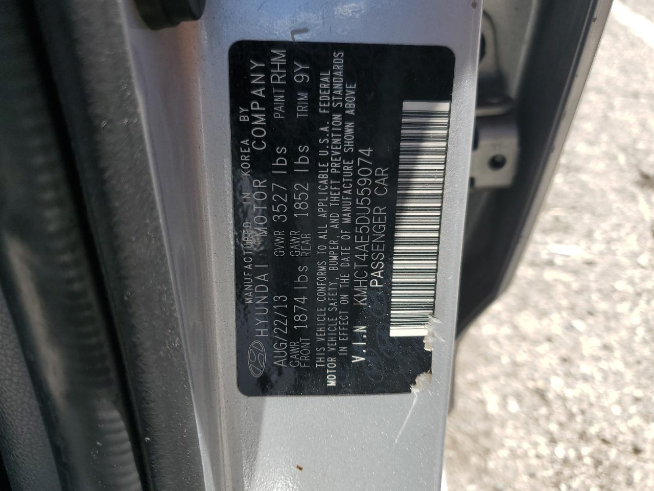 2013 Hyundai Accent Gls VIN: KMHCT4AE5DU559074 Lot: 63058295