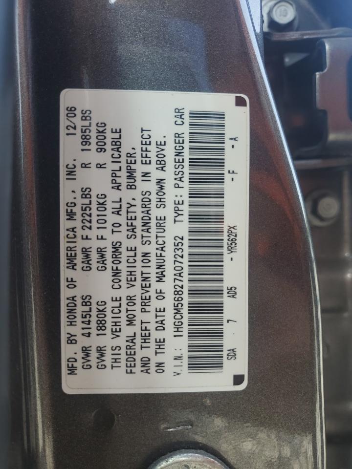 HONDA ACCORD 2007 VIN 1HGCM56827A072352 zdjęcie 12