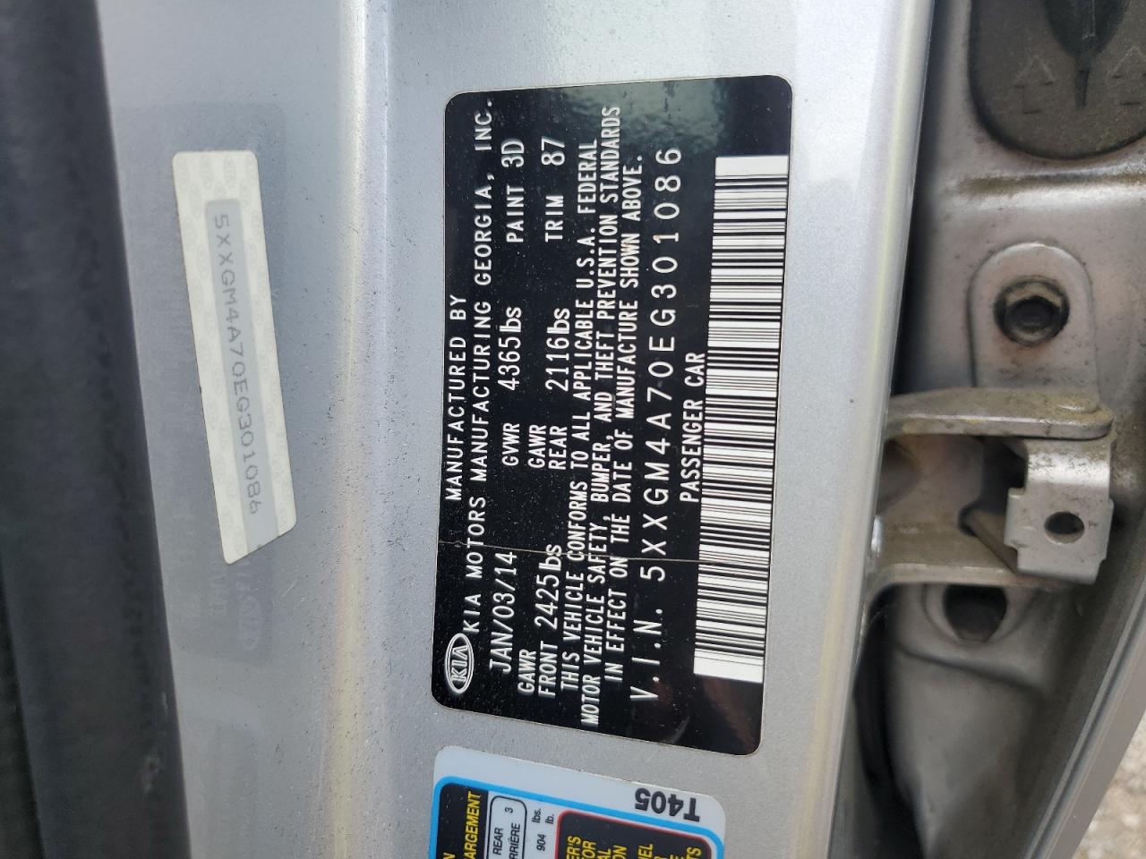 2014 Kia Optima Lx VIN: 5XXGM4A70EG301086 Lot: 61846685
