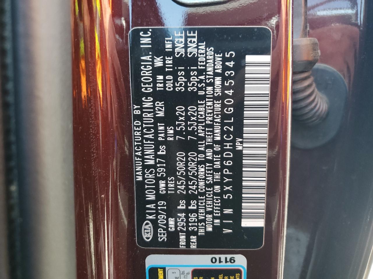 2020 Kia Telluride S VIN: 5XYP6DHC2LG045345 Lot: 59537425