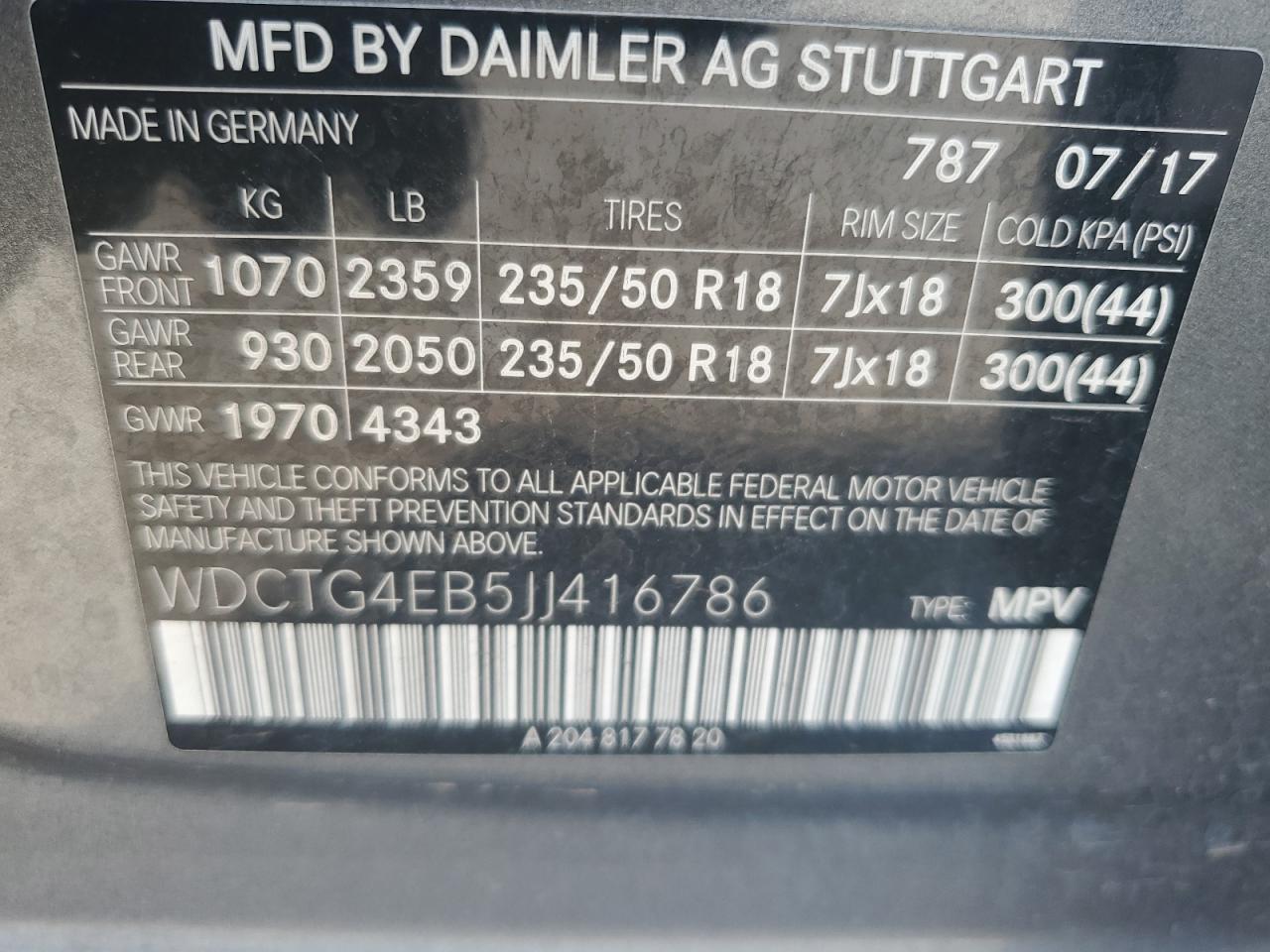 2018 Mercedes-Benz Gla 250 VIN: WDCTG4EB5JJ416786 Lot: 61495365