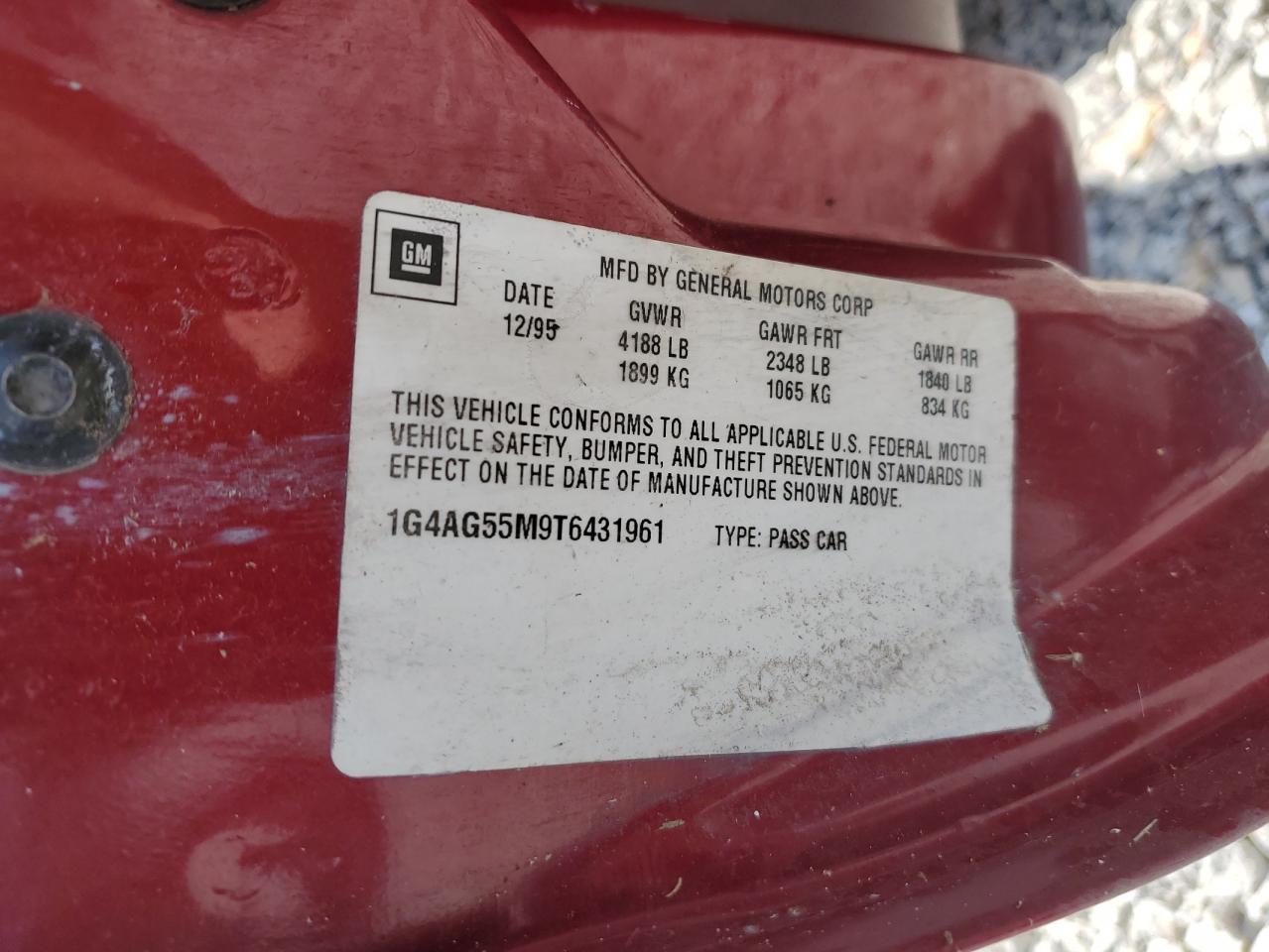 1996 Buick Century Special VIN: 1G4AG55M9T6431961 Lot: 62583185