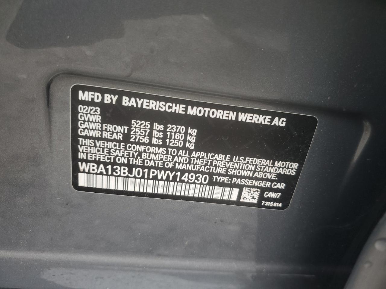2023 BMW 530 Xi VIN: WBA13BJ01PWY14930 Lot: 60700335