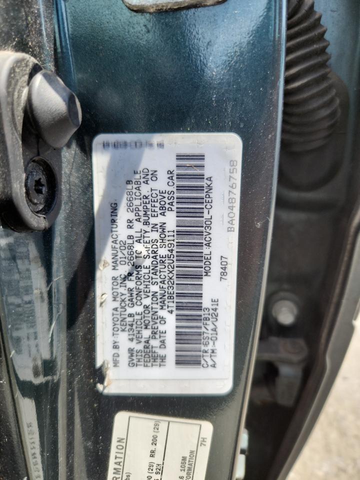 2002 Toyota Camry Le VIN: 4T1BE32KX2U549111 Lot: 62652995