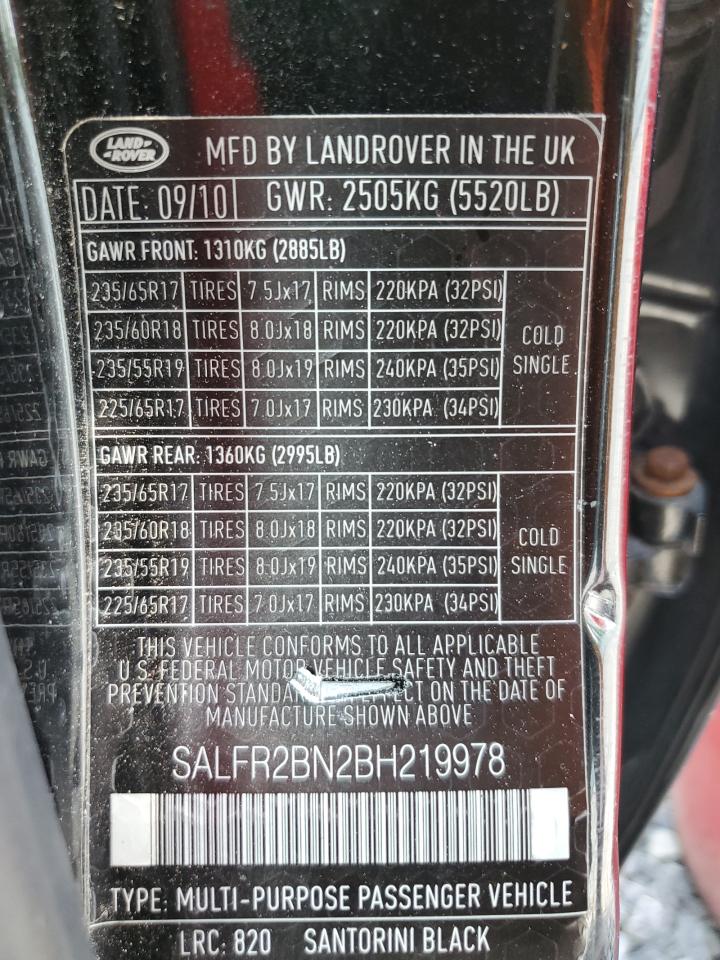 2011 Land Rover Lr2 Hse VIN: SALFR2BN2BH219978 Lot: 60785455