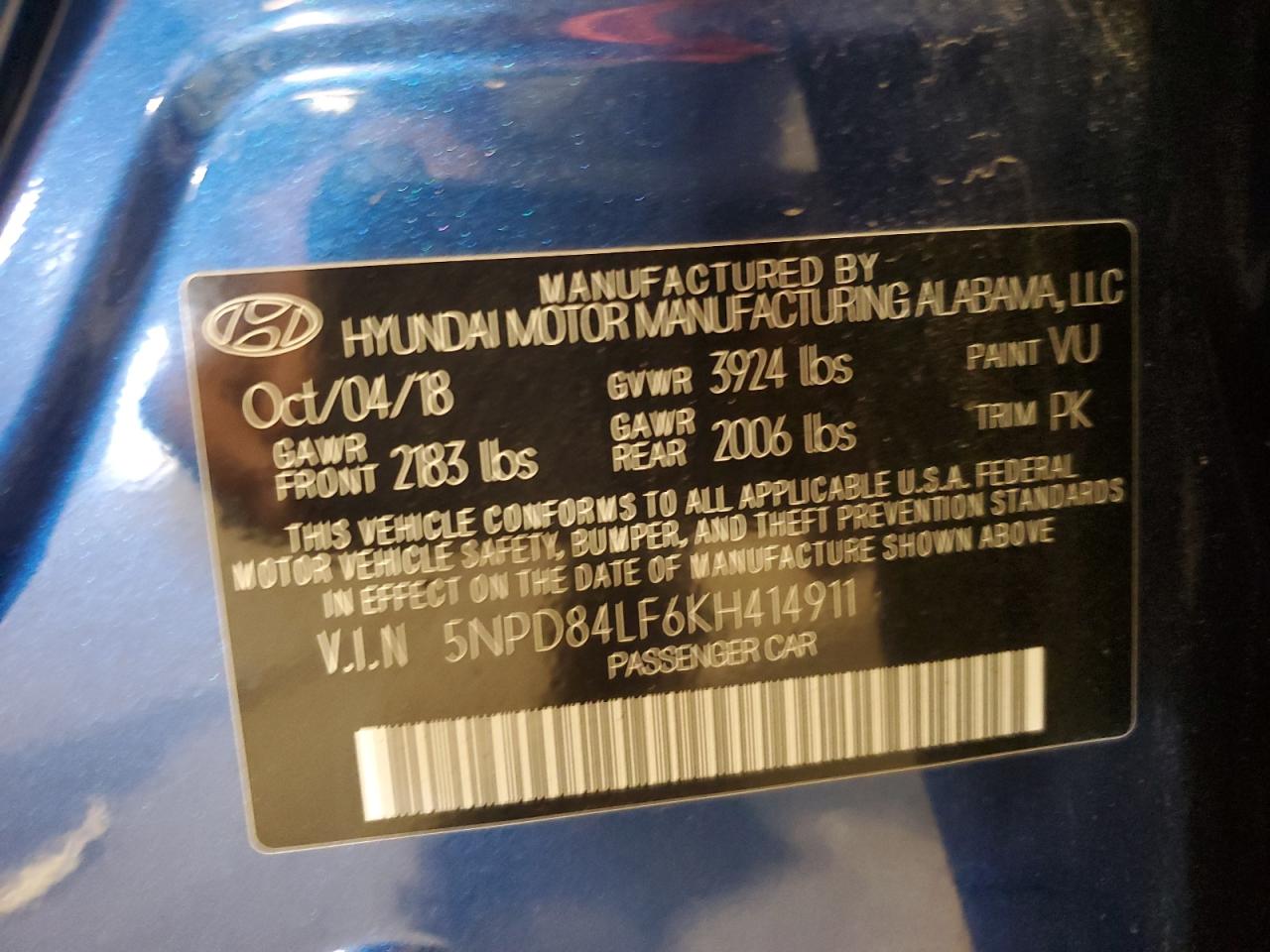 2019 Hyundai Elantra Sel VIN: 5NPD84LF6KH414911 Lot: 62381395