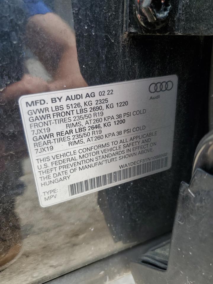 2022 Audi Q3 Premium S Line 45 VIN: WA1DECF31N1086968 Lot: 62203705