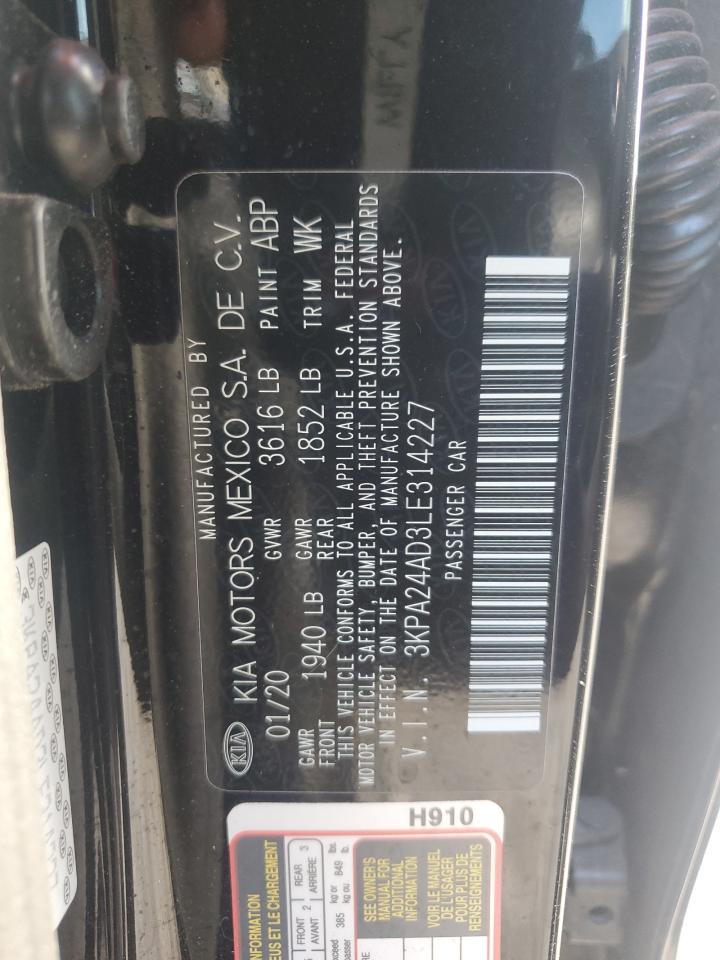 2020 Kia Rio Lx VIN: 3KPA24AD3LE314227 Lot: 61986795