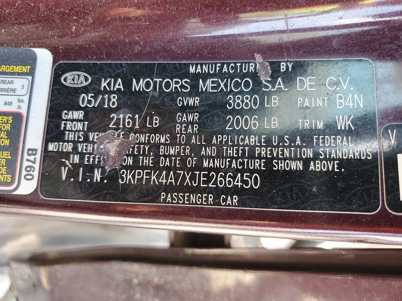 2018 Kia Forte Lx VIN: 3KPFK4A7XJE266450 Lot: 61766855