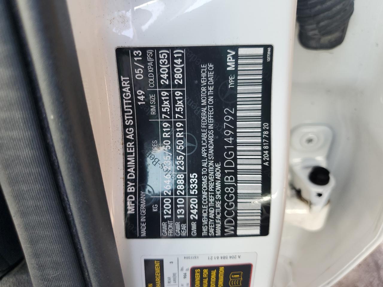 2013 Mercedes-Benz Glk 350 4Matic VIN: WDCGG8JB1DG149792 Lot: 60411365