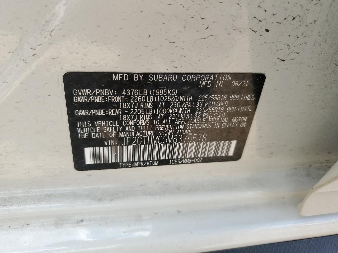 2021 Subaru Crosstrek Limited VIN: JF2GTHMC9M8375578 Lot: 62888795
