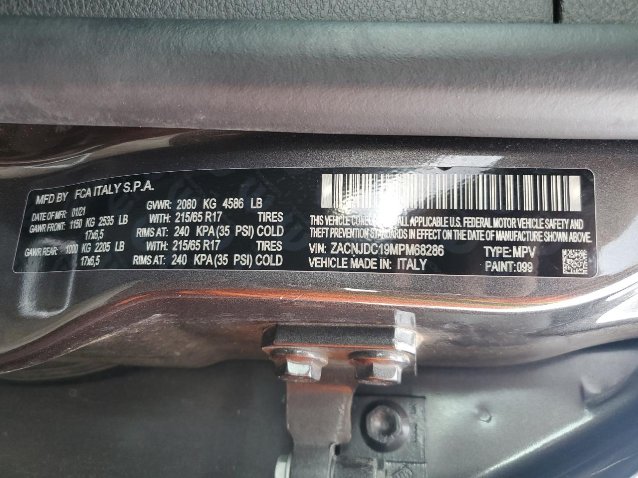 2021 Jeep Renegade Trailhawk VIN: ZACNJDC19MPM68286 Lot: 62586645
