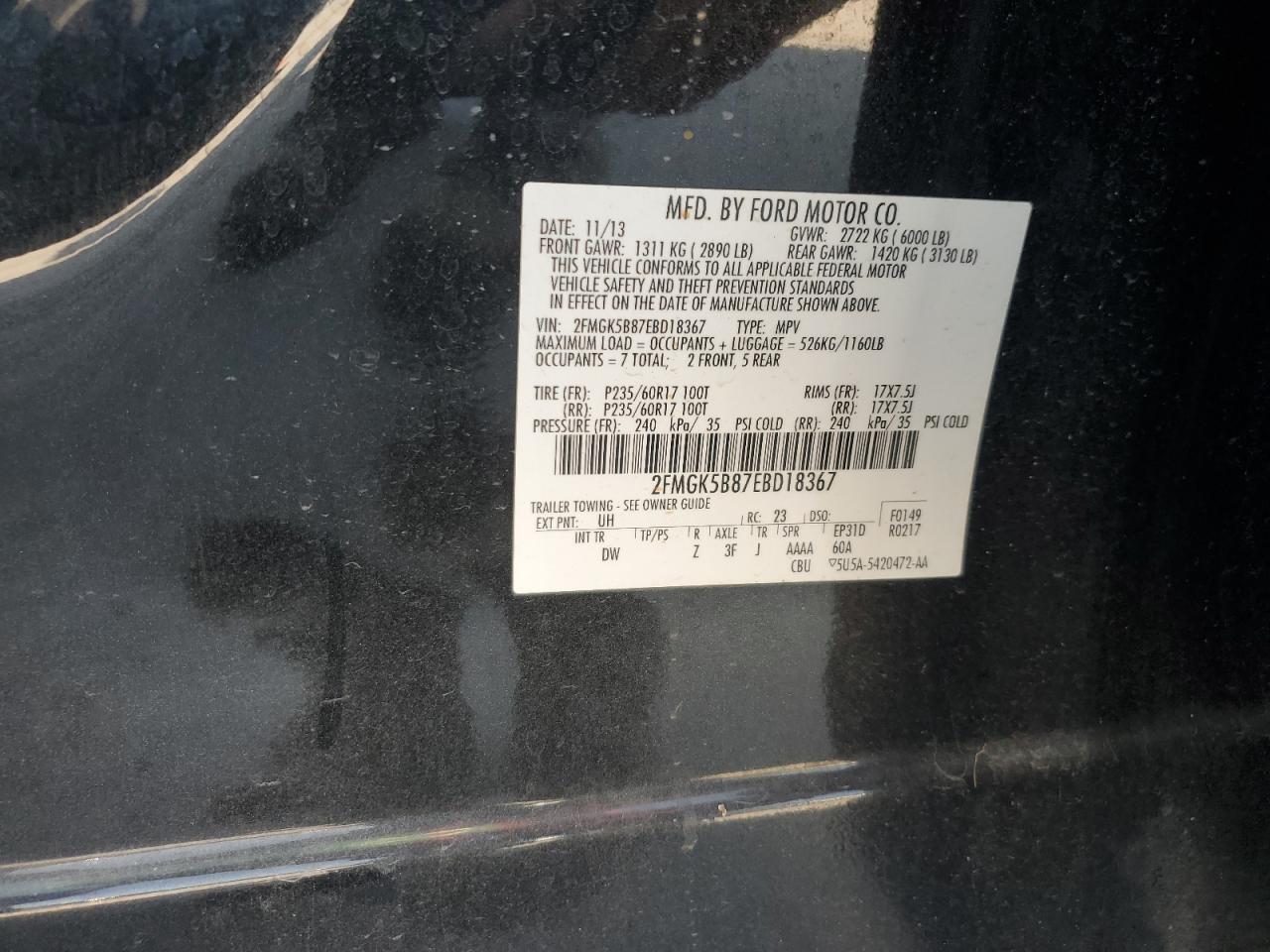2014 Ford Flex Se VIN: 2FMGK5B87EBD18367 Lot: 61274555