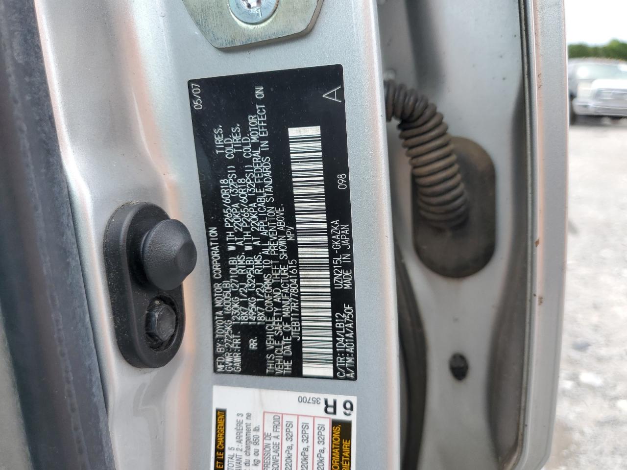 2007 Toyota 4Runner Limited VIN: JTEBT17R778041615 Lot: 61758515