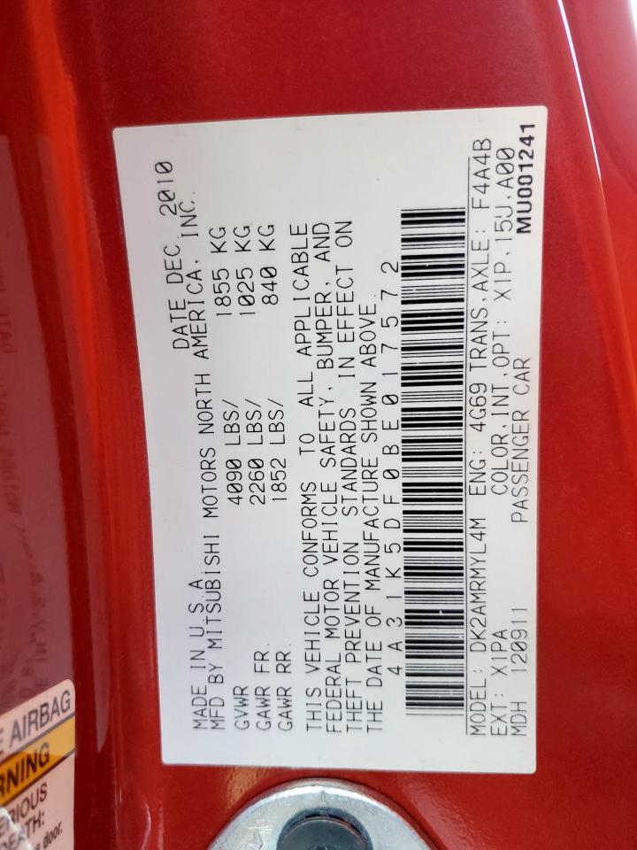 2011 Mitsubishi Eclipse Gs Sport VIN: 4A31K5DF0BE017572 Lot: 62771575