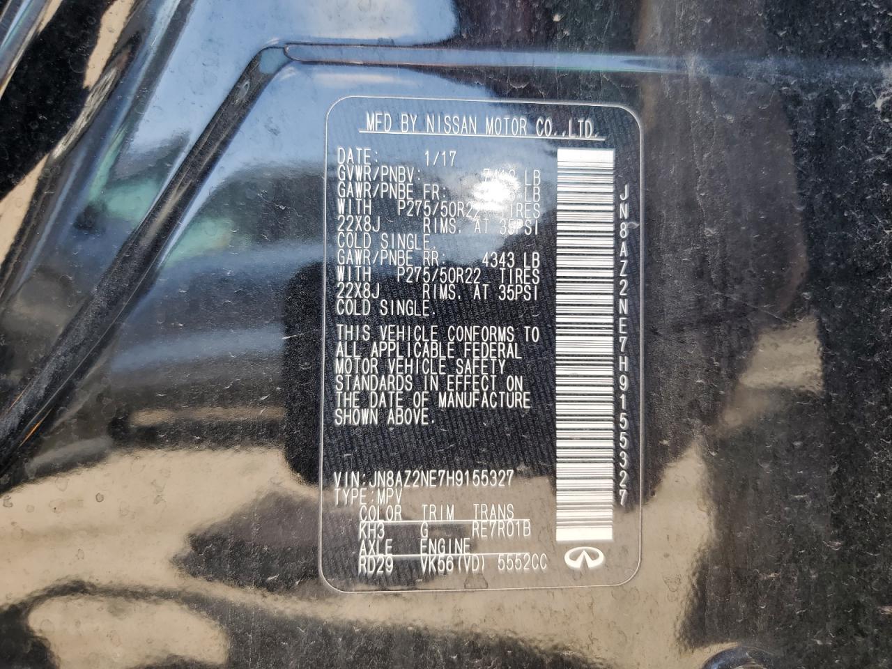 2017 Infiniti Qx80 Base VIN: JN8AZ2NE7H9155327 Lot: 60868665