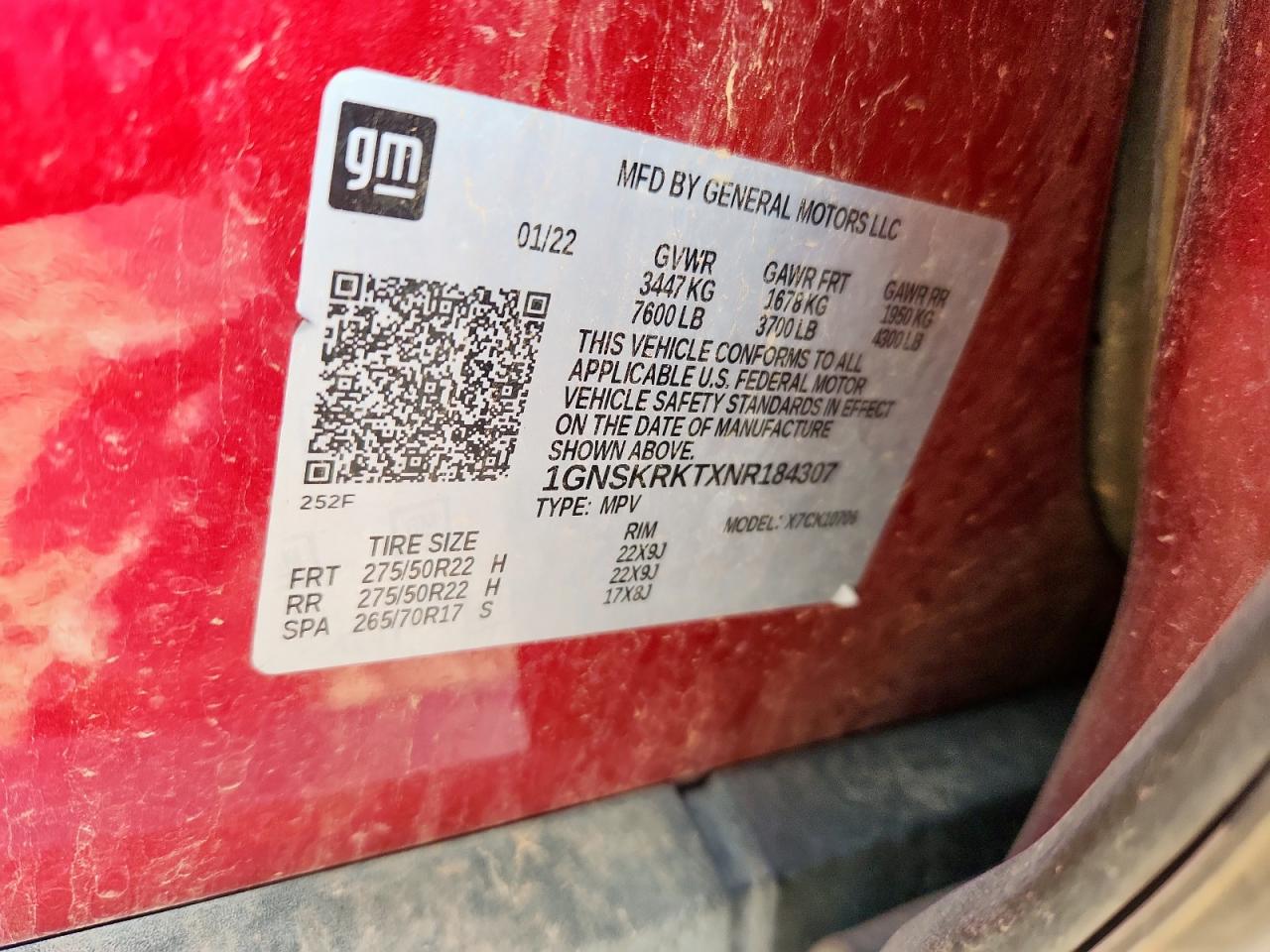 2022 Chevrolet Tahoe K1500 Rst VIN: 1GNSKRKTXNR184307 Lot: 61365675