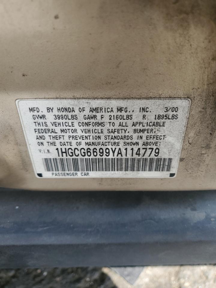 2000 Honda Accord Se VIN: 1HGCG6699YA114779 Lot: 61783655