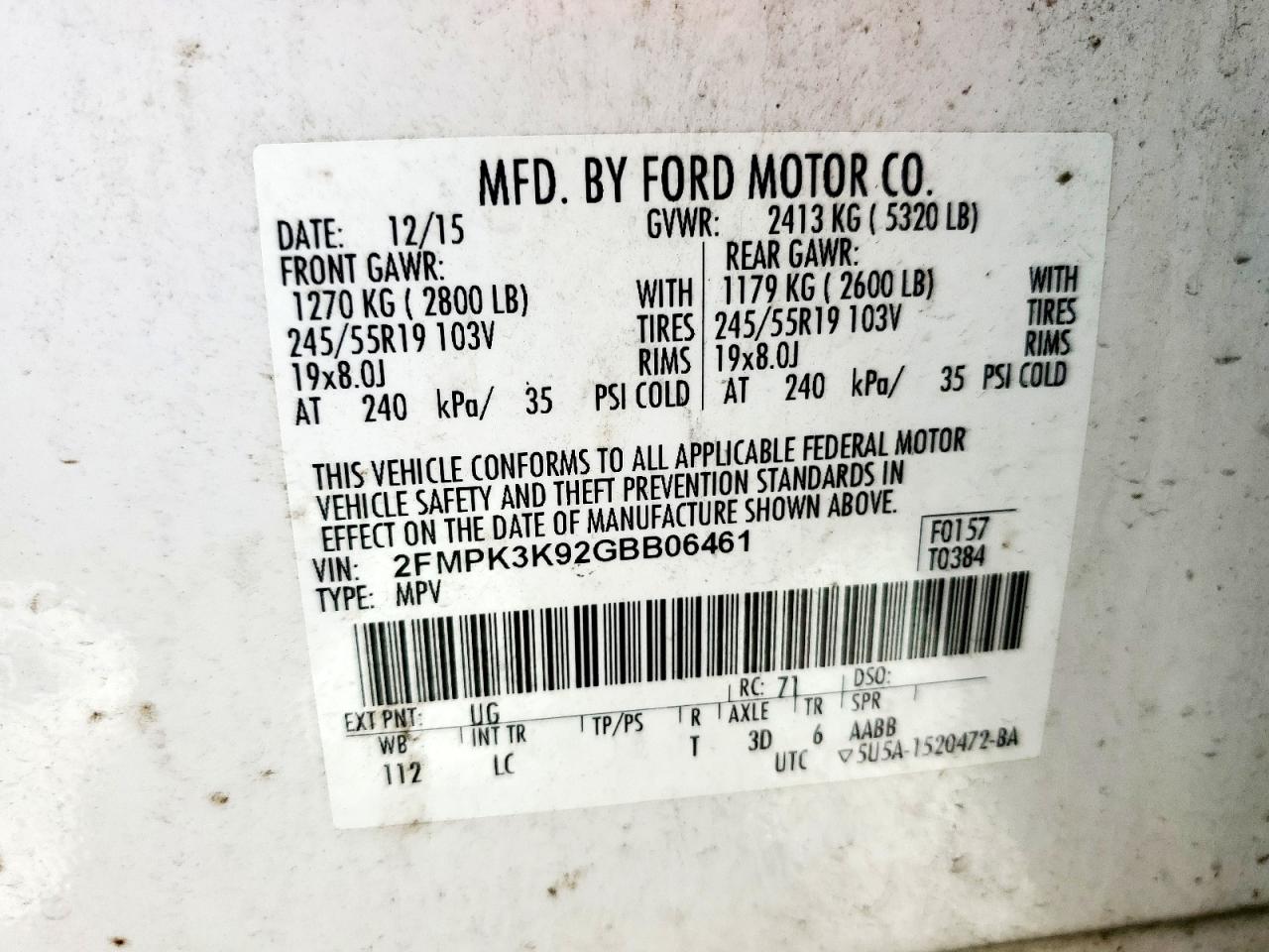 2016 Ford Edge Titanium VIN: 2FMPK3K92GBB06461 Lot: 60418615