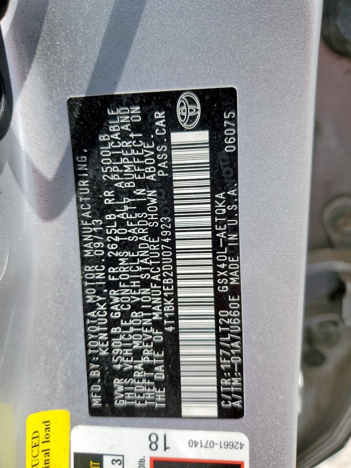 2013 Toyota Avalon Base VIN: 4T1BK1EB2DU074923 Lot: 61873665