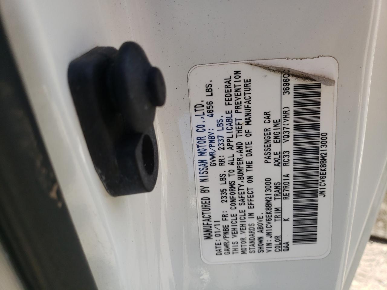 2011 Infiniti G37 Base VIN: JN1CV6EK8BM213000 Lot: 60137235