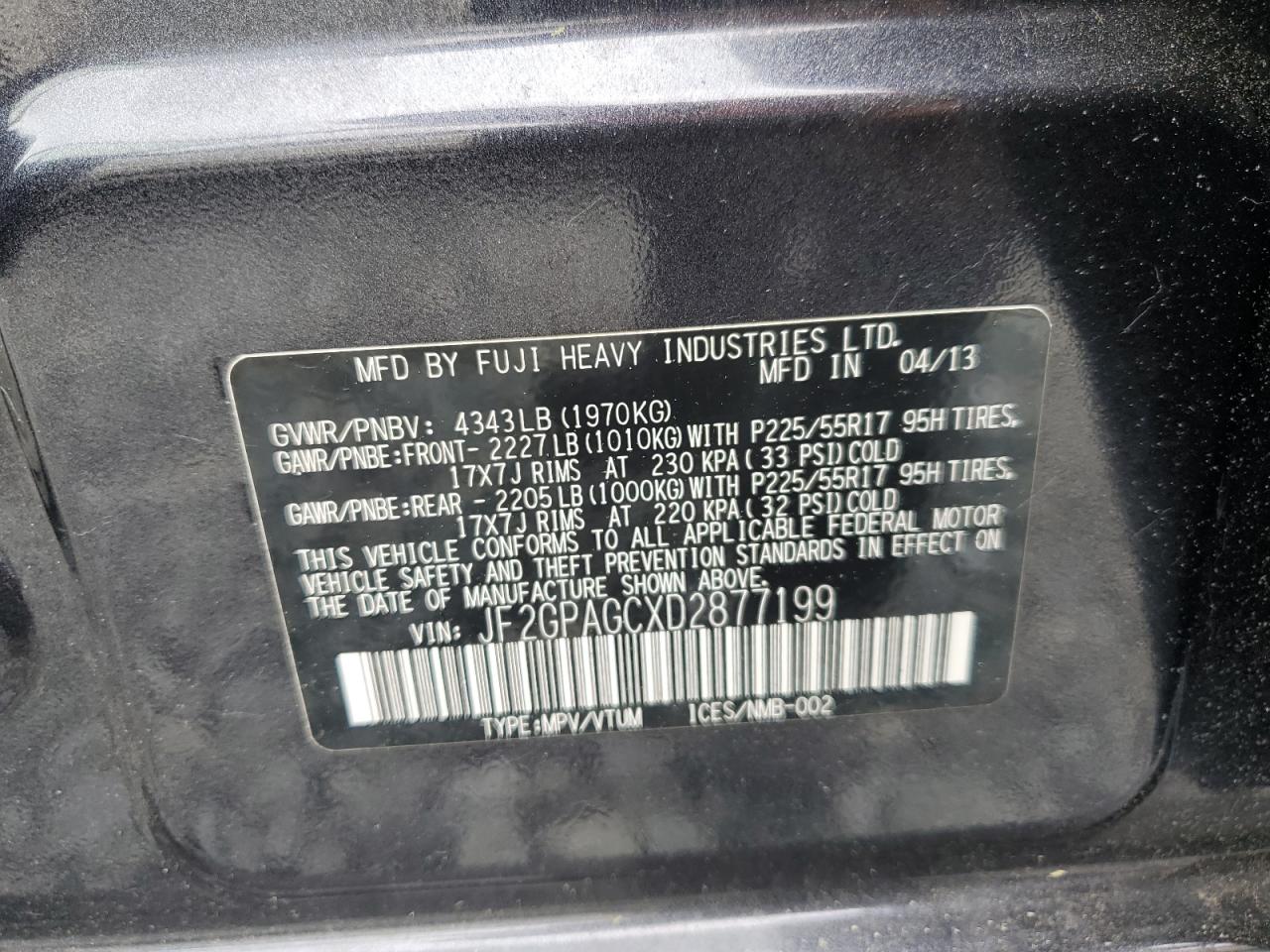 2013 Subaru Xv Crosstrek 2.0 Limited VIN: JF2GPAGCXD2877199 Lot: 60967505
