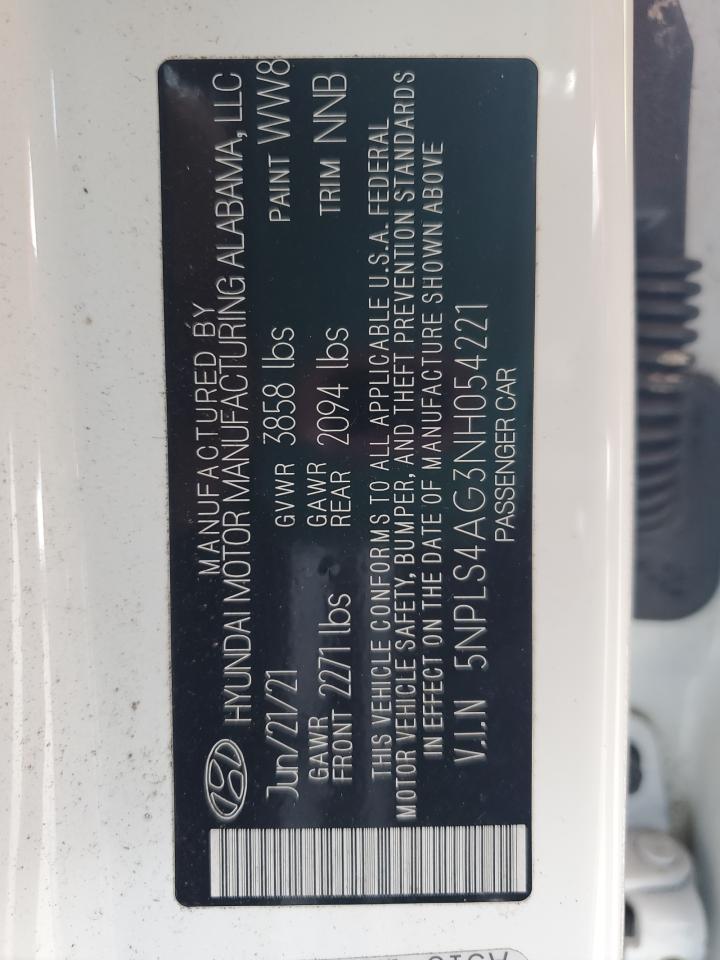 2022 Hyundai Elantra Sel VIN: 5NPLS4AG3NH054221 Lot: 61664575