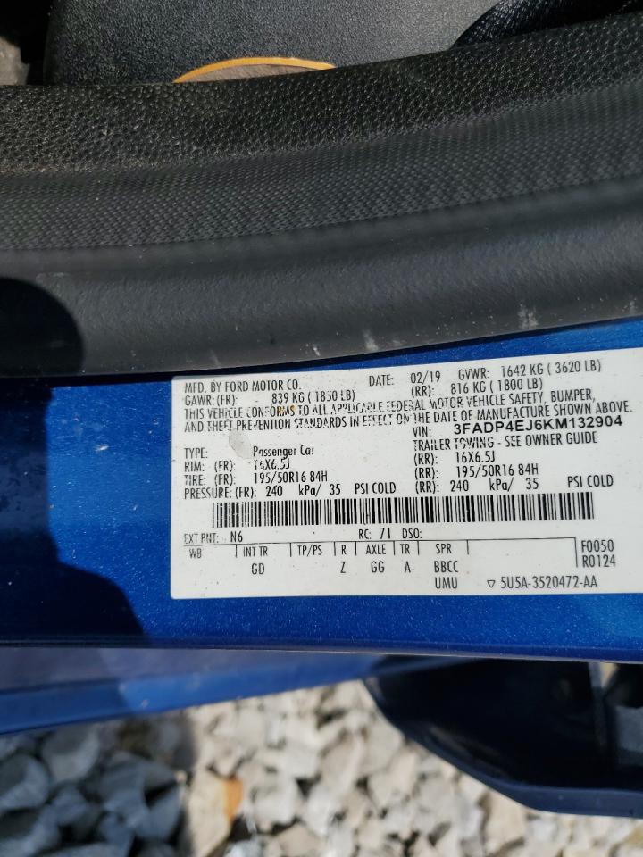 2019 Ford Fiesta Se VIN: 3FADP4EJ6KM132904 Lot: 62345865