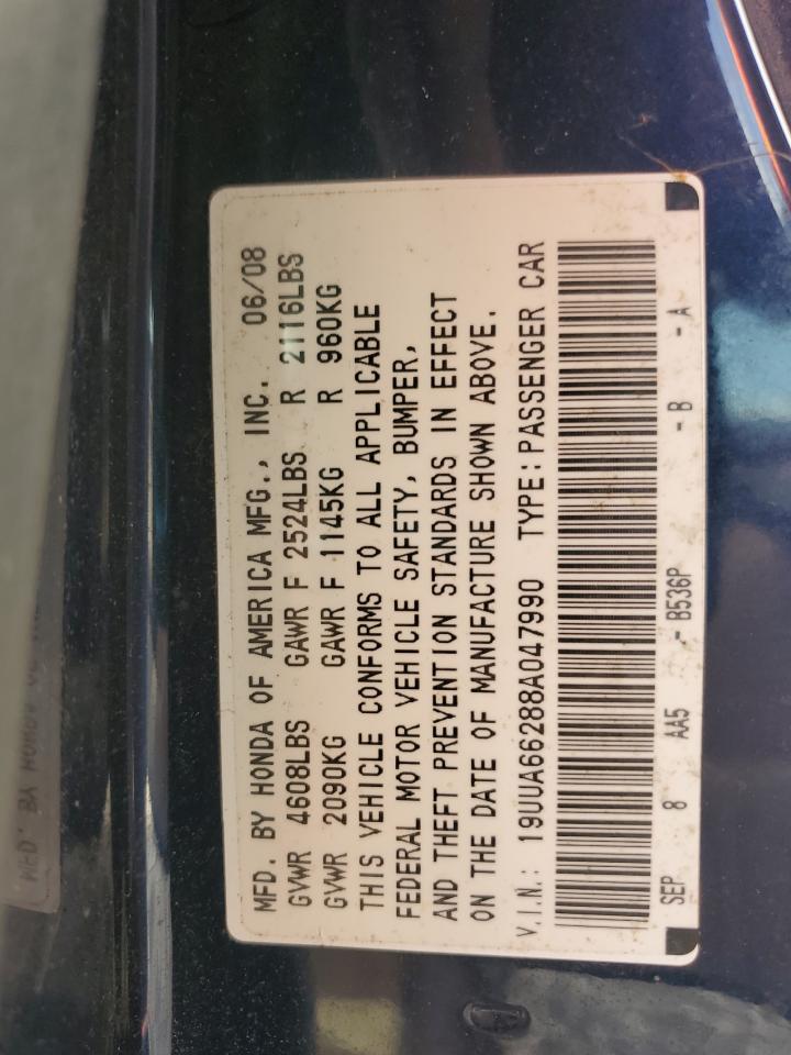 2008 Acura Tl VIN: 19UUA66288A047990 Lot: 63038185