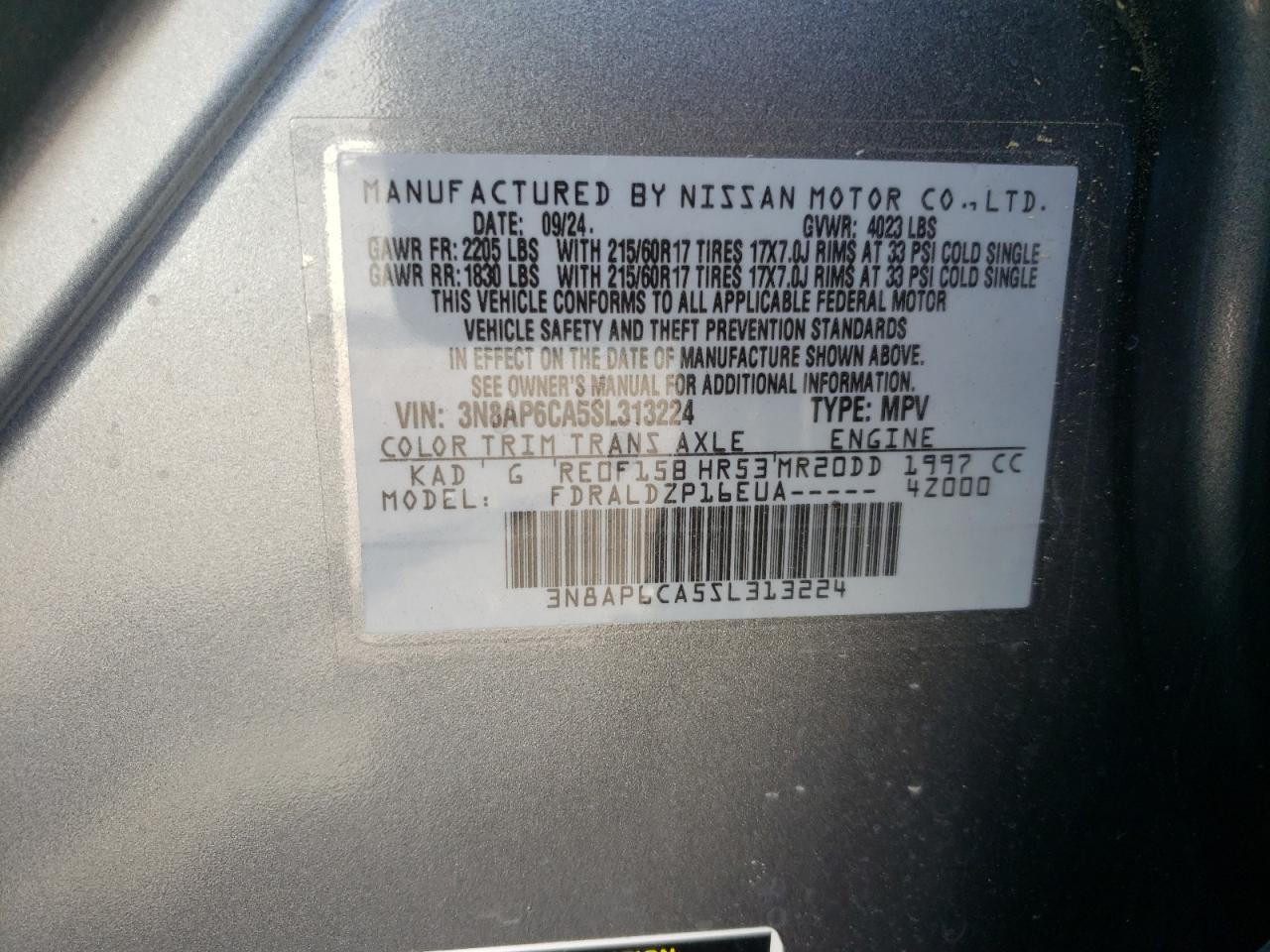 2025 Nissan Kicks Sv VIN: 3N8AP6CA5SL313224 Lot: 63071545
