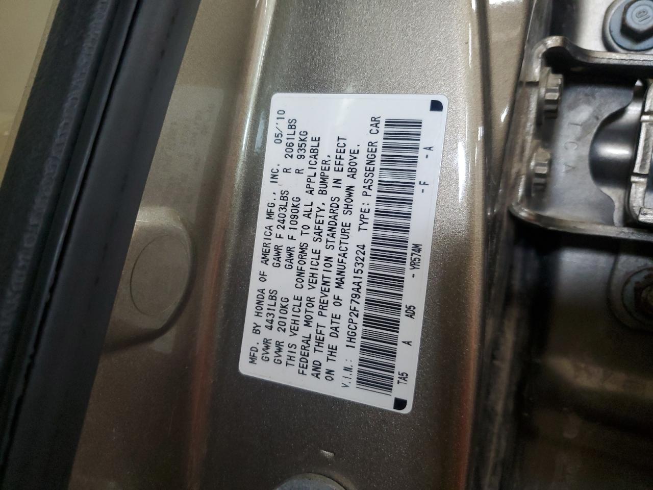 HONDA ACCORD 2010 VIN 1HGCP2F79AA153224 photo 12