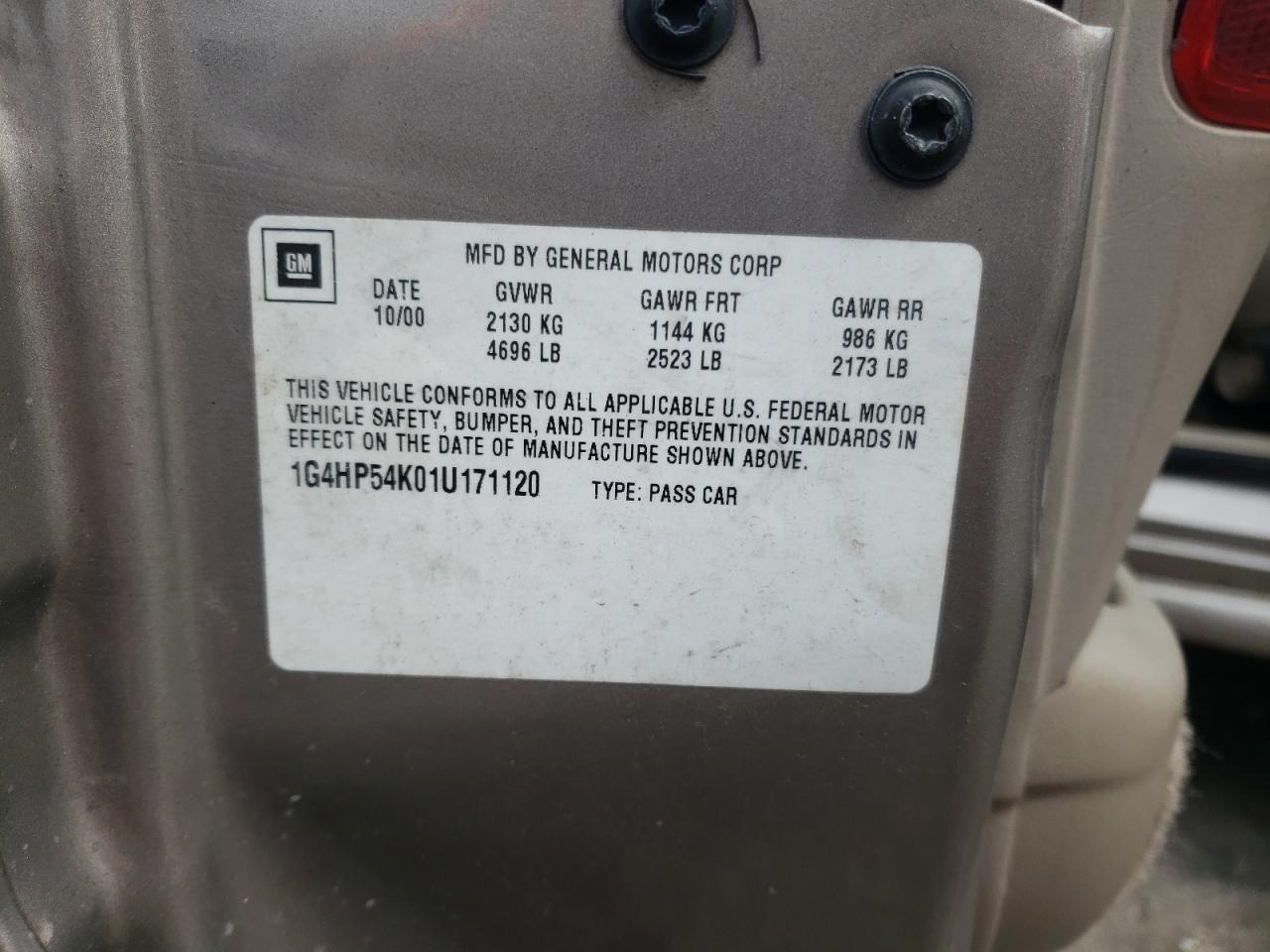 2001 Buick Lesabre Custom VIN: 1G4HP54K01U171120 Lot: 61740725