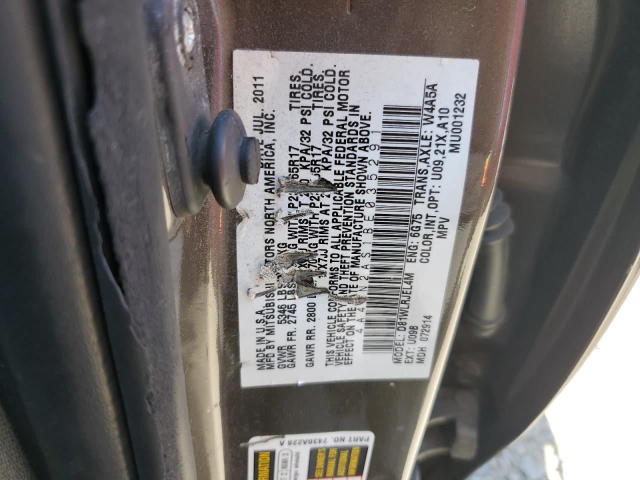 2011 Mitsubishi Endeavor Ls VIN: 4A4JN2AS1BE035291 Lot: 62100915