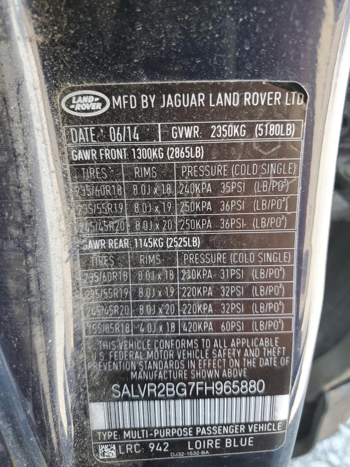 2015 Land Rover Range Rover Evoque Pure Premium VIN: SALVR2BG7FH965880 Lot: 62404325