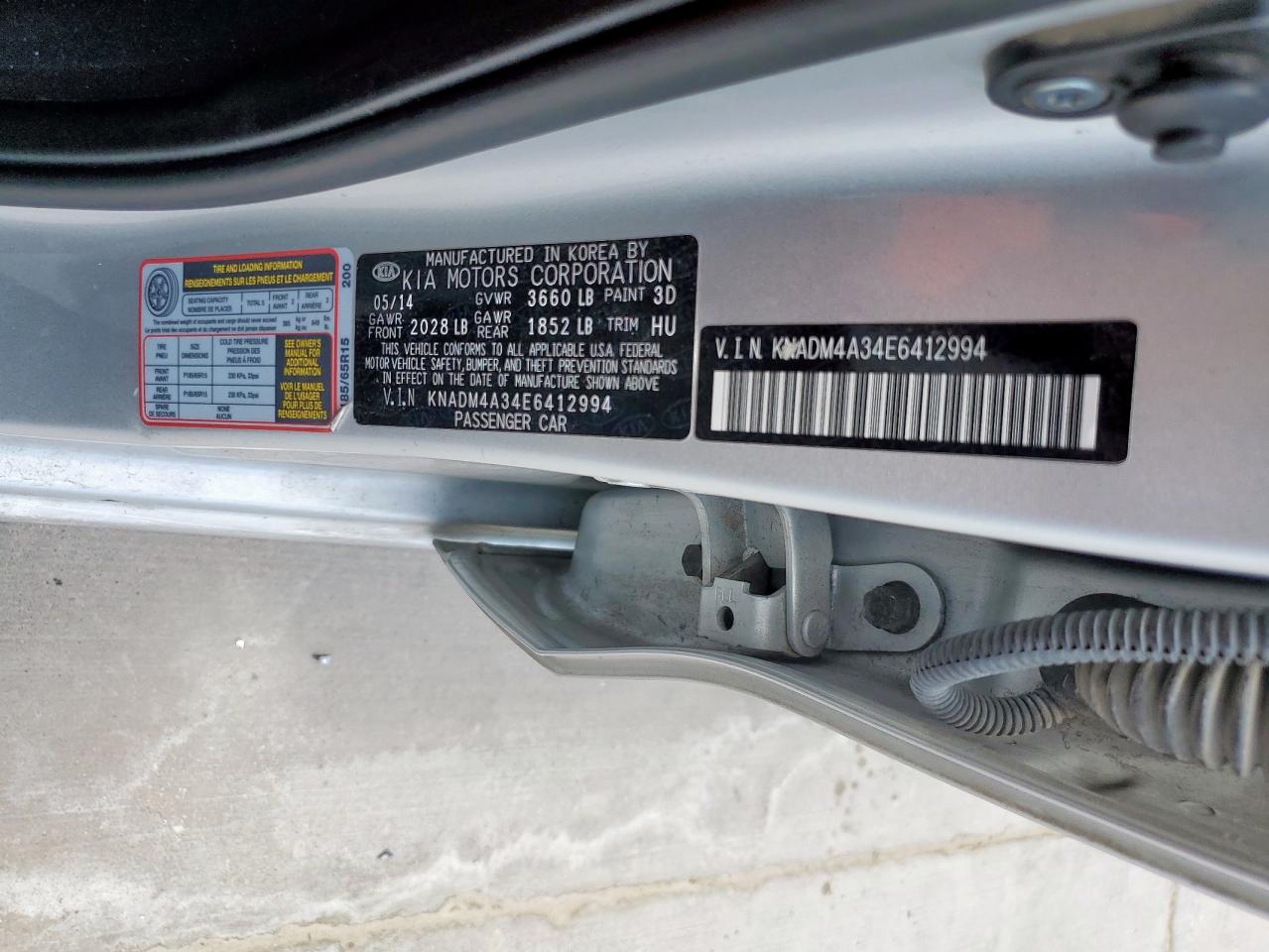 2014 Kia Rio Lx VIN: KNADM4A34E6412994 Lot: 62761755