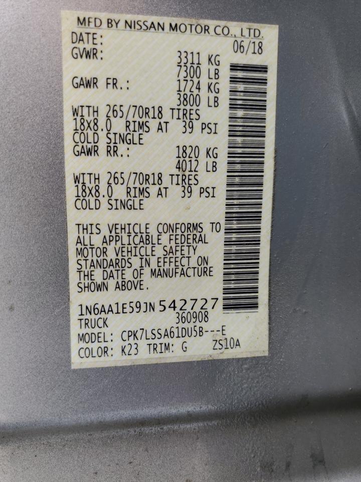 2018 Nissan Titan Sv VIN: 1N6AA1E59JN542727 Lot: 62706105