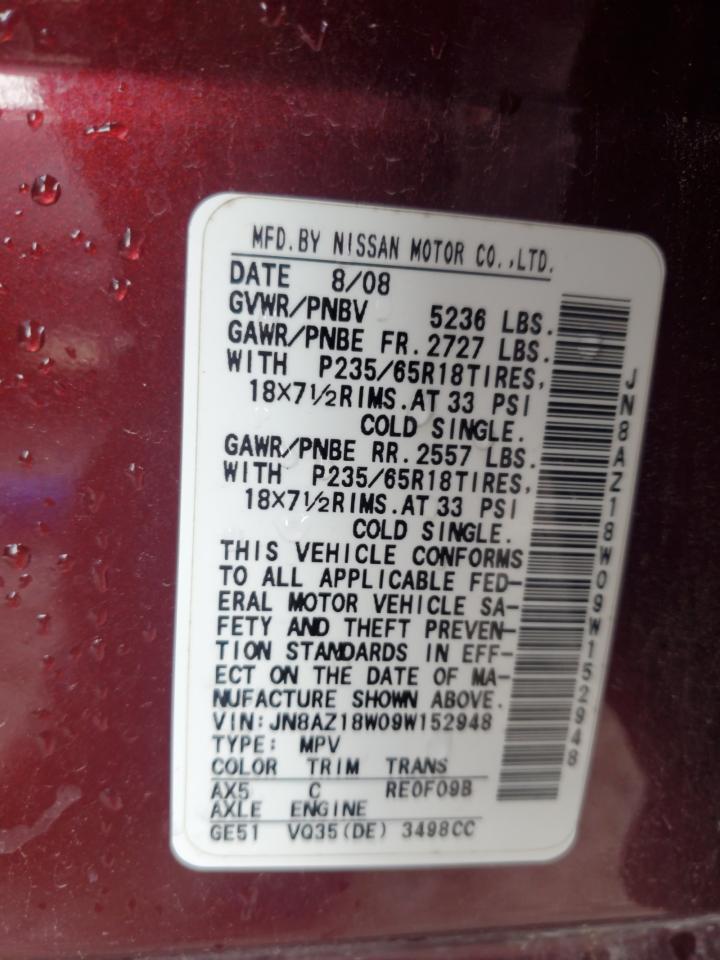 2009 Nissan Murano S VIN: JN8AZ18W09W152948 Lot: 60296575