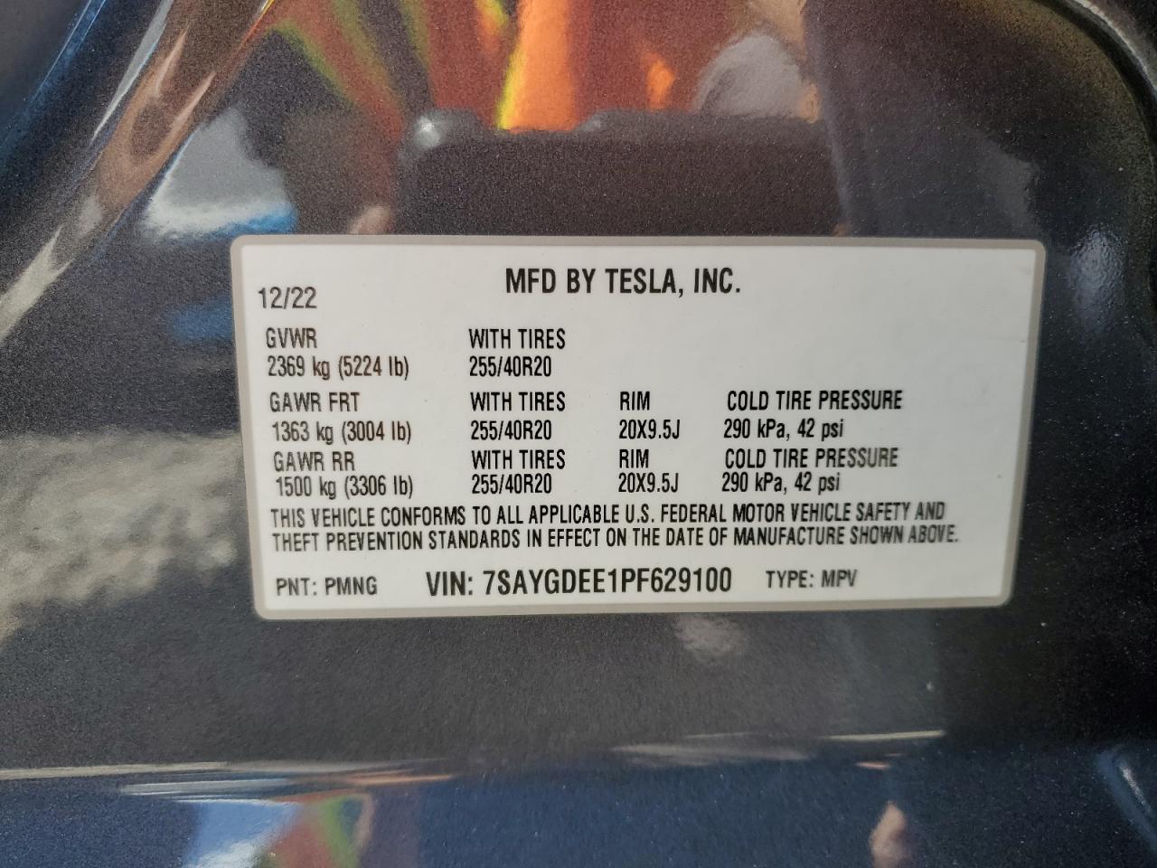 2023 Tesla Model Y VIN: 7SAYGDEE1PF629100 Lot: 61694215