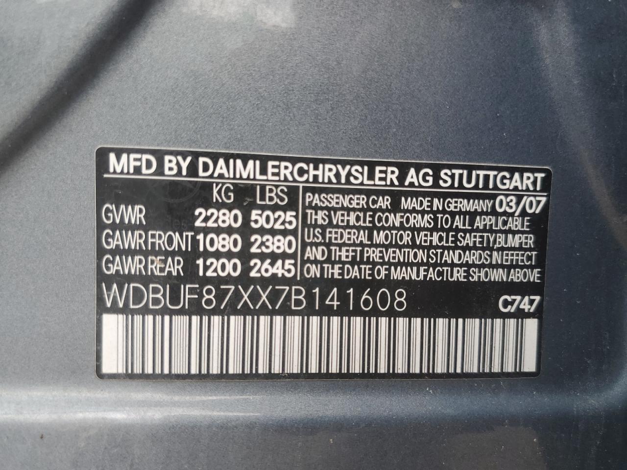 2007 Mercedes-Benz E 350 4Matic VIN: WDBUF87XX7B141608 Lot: 62927795