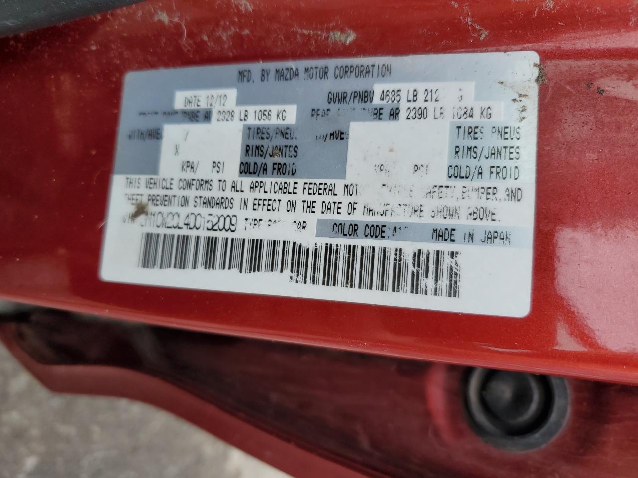 2013 Mazda 5 VIN: JM1CW2CL4D0152009 Lot: 60860785