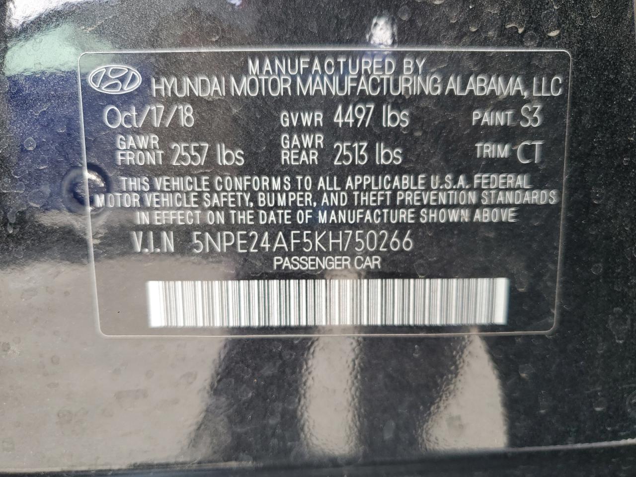HYUNDAI SONATA 2019 VIN 5NPE24AF5KH750266 photo 12