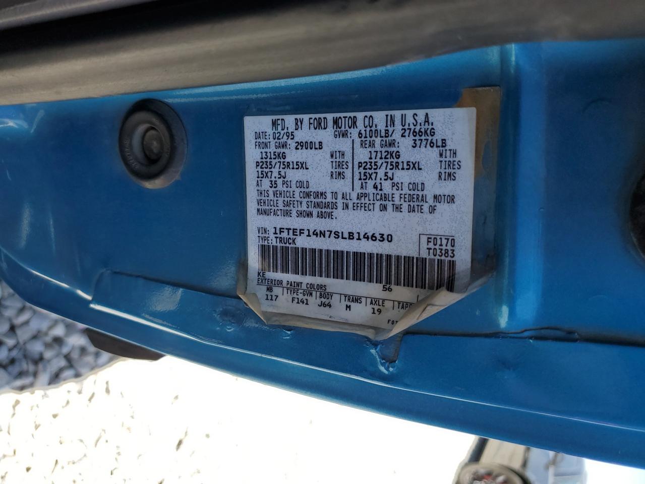 1995 Ford F150 VIN: 1FTEF14N7SLB14630 Lot: 60528215