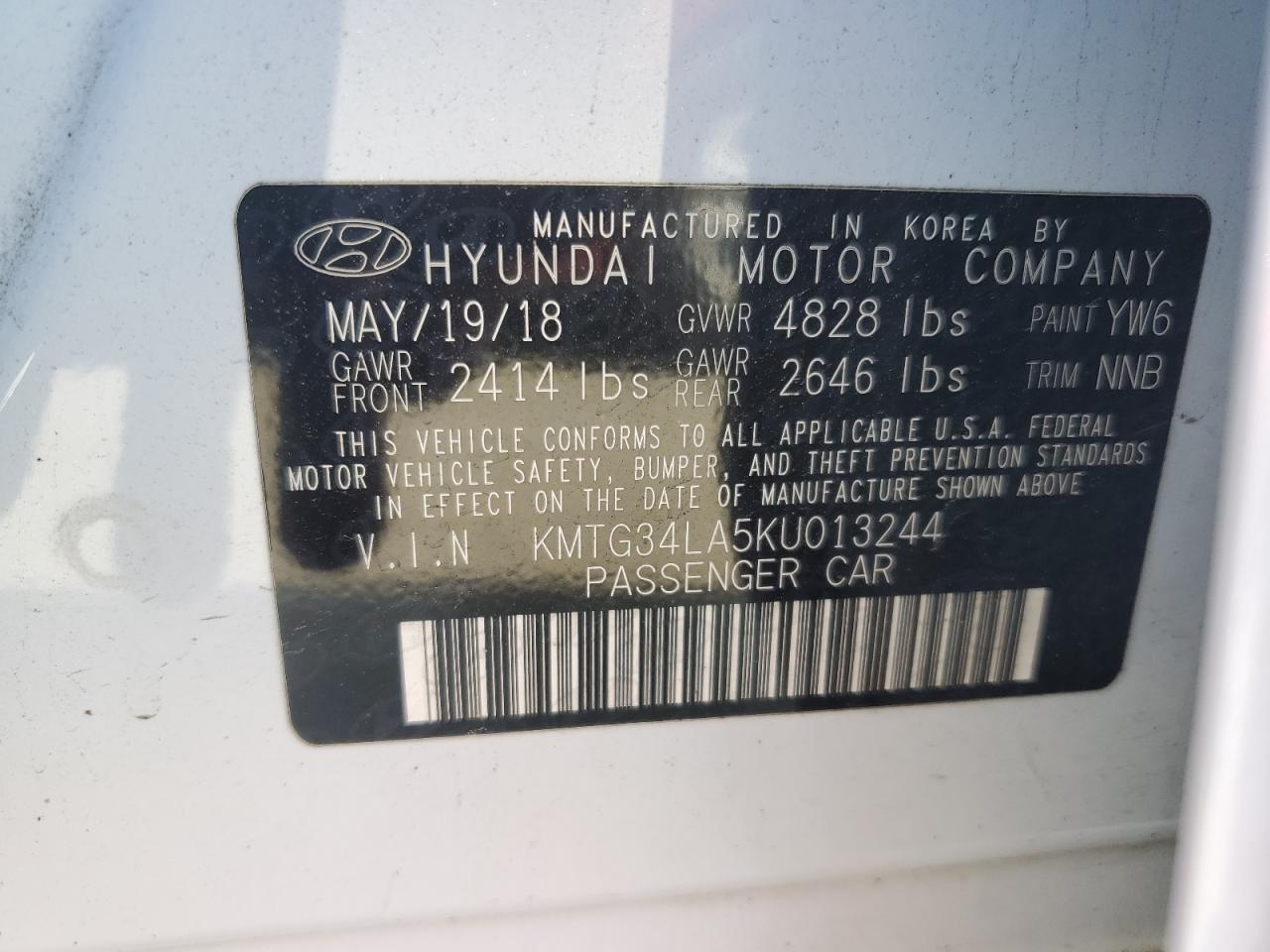 2019 Genesis G70 Elite VIN: KMTG34LA5KU013244 Lot: 57261355